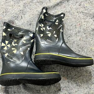 Bogs Rainboot Youth 6  Waterproof Insulated Pull On Umbrellas Black 72218-4637